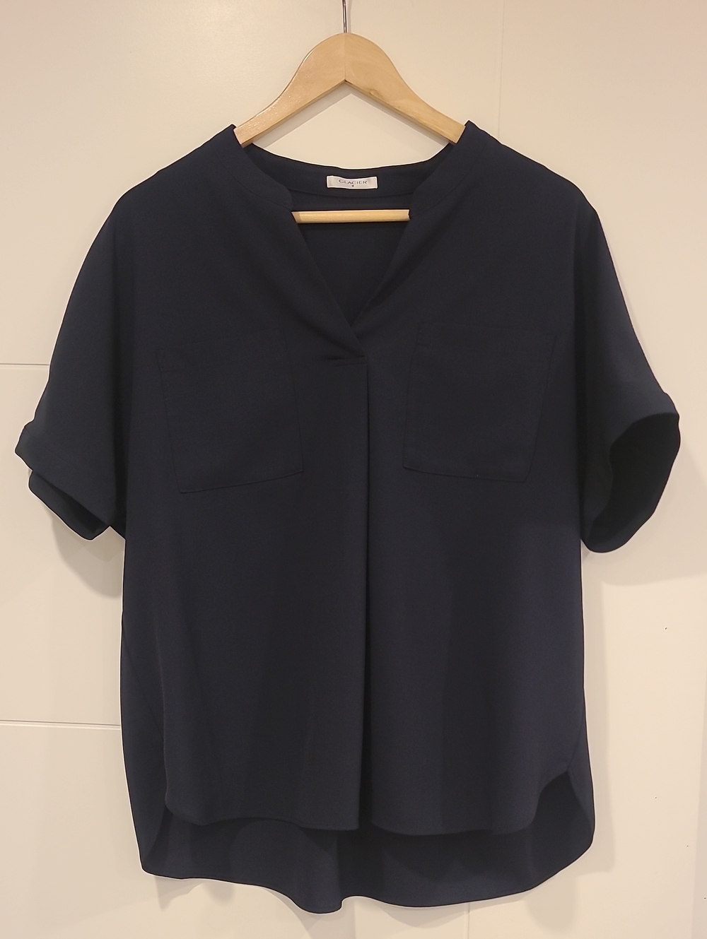 Classic Navy Split-Neck Short Sleeve Top
